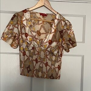 Guess Blouse Chain Pattern - Cream and Brown Preowned
